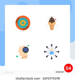 4 Conjuntos de iconos planos universales para equipos de aplicaciones web y móviles; conectar; motor; alimentos; elementos de diseño de vectores editables para la mente