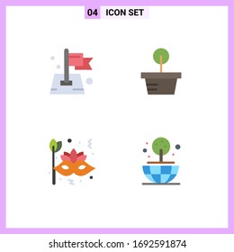 4 Universal Flat Icons Set for Web and Mobile Applications flag; brazil; target; tree; face Editable Vector Design Elements