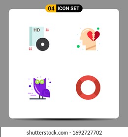 4 Universal Flat Icons Set for Web and Mobile Applications bluray; bird; disc; feeling; owl Editable Vector Design Elements