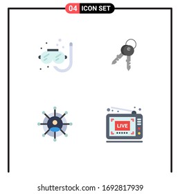 4 Universal Flat Icons Set for Web and Mobile Applications diving; networking; summer; house; broadcast Editable Vector Design Elements