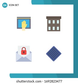 4 Conjuntos de iconos planos universales para el acceso a aplicaciones web y móviles; oficina; internet; edificios; elementos de diseño de vectores editables de correo electrónico