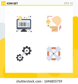 4 Universal Flat Icons Set für das Banking von Web- und Mobile-Anwendungen; Zahnrad; Online-Banking; Kopf; Design-Elemente für industrielle Bearbeitungen von Vektorillustrationen