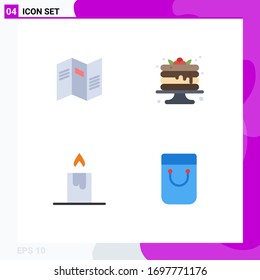4 Universal Flat Icons Set for Web and Mobile Applications newspaper; fire; paper; pancake; handbag Editable Vector Design Elements