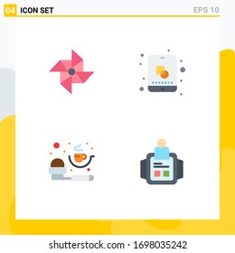 4 Iconos planos universales configurados para el muelle de aplicaciones web y móviles; cucharilla de medida; diseño; creativo; elementos de diseño de vectores editables de reloj manual