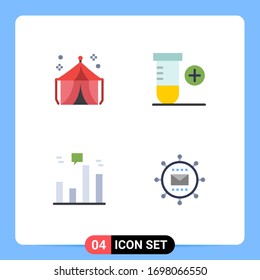 4 Universal Flat Icons Set for Web and Mobile Applications circus; graph; tent; space; engine Editable Vector Design Elements