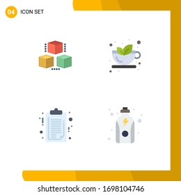 4 Universal Flat Icons Set for Web and Mobile Applications box; medical; shepping; tea; clip board Editable Vector Design Elements