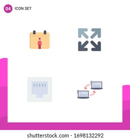 4 Universal Flat Icons Set for Web and Mobile Applications calendar; connection; direction; ethernet; network Editable Vector Design Elements
