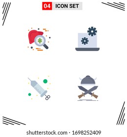 4 Universal Flat Icons Set for Web and Mobile Applications checkup; injection; testing; gear; spa Editable Vector Design Elements