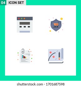 4 Universal Flat Icons Set für den Browser Web und Mobile Applications; Dateien; Laden; Garantie; Vektorillustration-Design-Elemente für Stiftbearbeitungen