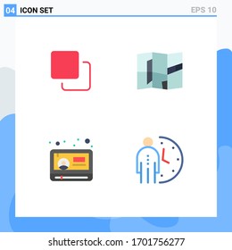 4 Iconos planos universales configurados para aplicaciones web y móviles cuatro; vídeo; pila; lugar; elementos de diseño de vectores editables por reloj
