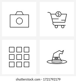 4 Símbolos de cámara Universal Icons Pixel Perfect; sombrero de bruja; el comercio electrónico; menú; espantosa ilustración vectorial