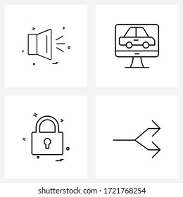 4 Icono de línea universal Píxel Símbolos perfectos de sonido; bloqueo; sonido; liderado; ilustración de vectores de protección