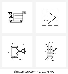 4 Universal Line Icon Pixel Perfect Symbols of truck; phone; vehicle; right; Vector Illustration