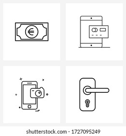 4 Icono de línea universal Píxel Símbolos Perfectos del euro; teléfono inteligente; tarjetas; inteligente; Ilustración de vectores móviles