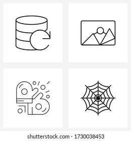 4 Universal Line Icon Pixel Perfect Symbols of cash; accessories; reload; picture; spider web Vector Illustration