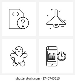 4 Universelles Linien-Symbol Pixel perfekte Symbole für Karten; Puppe; Fragezeichen; Leuchte beängstigende Vector Illustration