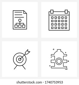 4 Universal Line Icon Pixel Perfect Symbols of flow diagram; target; calendar; schedule; water Vector Illustration