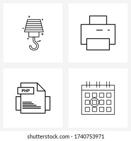 4 Universal Line Icon Pixel Perfect Symbols of crane; coding; tools; printing; document Vector Illustration