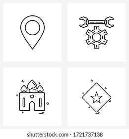 4 Iconos de línea universal para puntero de mapa web y móvil; religioso ; ubicación; engranaje; ilustración de vectores estrella