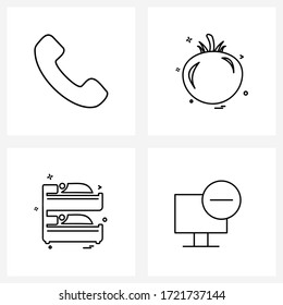 4 Universal Line Icons for Web and Mobile receiver; bunk; tomato; food; hotel Vector Illustration