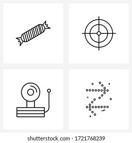 4 Universal Line Icons for Web and Mobile toffee; bell; sweets; game; fire safety Vector Illustration