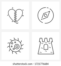 4 Universal Line Icons for Web and Mobile heart; cell; valentine's day; compass; medical Vector Illustration