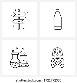 4 Universal Line Icons for Web and Mobile direction; chemical flask; directions; food; beaker Vector Illustration