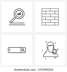 4 Universal Line Icons for Web and Mobile analysis; search bar; data; design; bar Vector Illustration