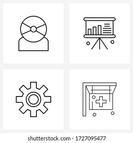 4 Universal Line Icons for Web and Mobile camera; setting; analysis; diagram; gear Vector Illustration
