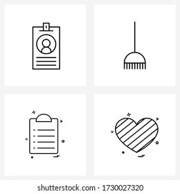 4 Iconos de línea universal para tarjetas web y móviles; lista de tareas pendientes; escoba; auditoría; Ilustración de vectores de amor