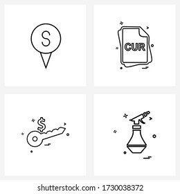 4 Universal Line Icons for Web and Mobile map pointer; dollar; file; files; key Vector Illustration