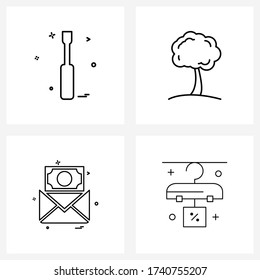 4 Universal Line Icons for Web and Mobile hardware; mail; tree; email; black Vector Illustration
