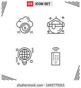 4 Universal Line Signs Symbols of safe; bulb; cloud; halloween; business Editable Vector Design Elements