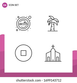 4 Universal Line Signs Symbols of cigarette; palm tree; smoke; global; tree Editable Vector Design Elements