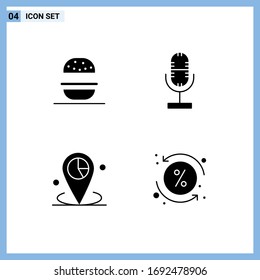 4 Universal Solid Glyph Signs Symbols of burger; graph; usa; mic; place Editable Vector Design Elements