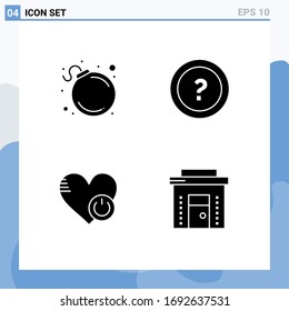 4 Universelles Symbol für die Glyphe Zeichen der Warnung; abgeschaltet; über Frage; Vektorillustration-Design-Elemente für Herz-Kreislauf-Anwendungen