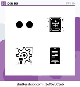 4 Universal Solid Glyph Signs Symbols of mail; user; card; gift; man Editable Vector Design Elements