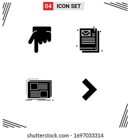 4 Universal Solid Glyph Signs Symbols of finger; page; document; content; arrow Editable Vector Design Elements