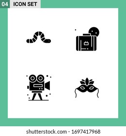 4 Universal Solid Glyph Signs Symbols of animal; camera; pauropoda; sun; arts Editable Vector Design Elements