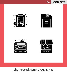 4 Universal Solid Glyph Signs Symbols of clipboard; online; page; office; laptop Editable Vector Design Elements