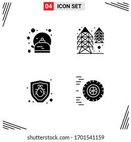 4 Universal Solid Glyph Signs Symbols of breakfast; protection; cup; tower; motion Editable Vector Design Elements