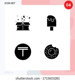 4 Universal Solid Glyph Signs Symbols of box; tenge; package; drink; kazakhstan Editable Vector Design Elements