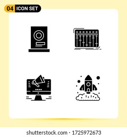 4 Símbolos universales de glifos sólidos Símbolos de ropa; promoción; máquina; mezclador; elementos de diseño de vectores editables por web