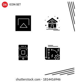 4 Universelles Symbol für feste Glyphe Zeichen für Luft; Smartphone; Kontakt; Haus; App-Editierbare Vektordesign-Elemente