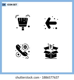 4 Universal Solid Glyph Signs Symbols of broom; hours; arrow; customer; box Editable Vector Design Elements