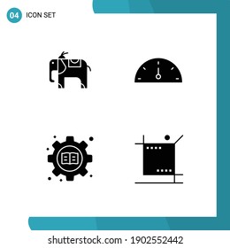 4 Universal Solid Glyph Signs Symbols of elephant; crop; gauge; gear; graphic Editable Vector Design Elements