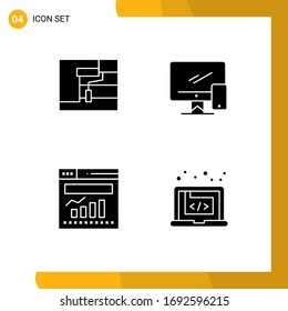 4 Universal Solid Glyphs Set for Web and Mobile Applications construction; chart; tool; device; internet Editable Vector Design Elements