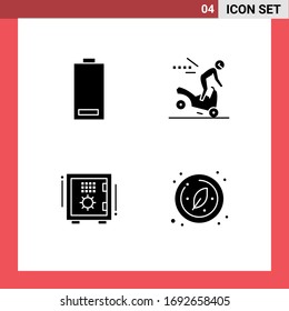 4 Universal Solid Glyphs Set for Web and Mobile Applications battery; bank; energy; danger; deposit Editable Vector Design Elements