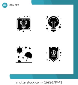 4 Universal Solid Glyphs Set for Web and Mobile Applications conversation; parasol; talk; light; summer Editable Vector Design Elements