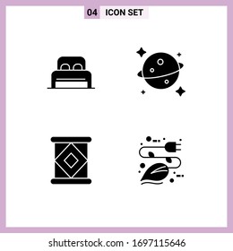 4 Universal Solid Glyphs Set for Web and Mobile Applications bed; milk; hotel; space; energy Editable Vector Design Elements